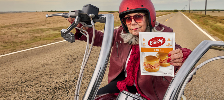 Grandma goes biker in new Buddig campaign